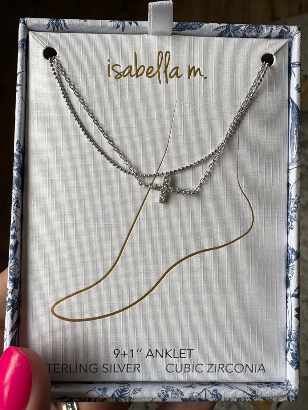 Isabella M Sterling Silver Double Strand Cross ANKLET New in box